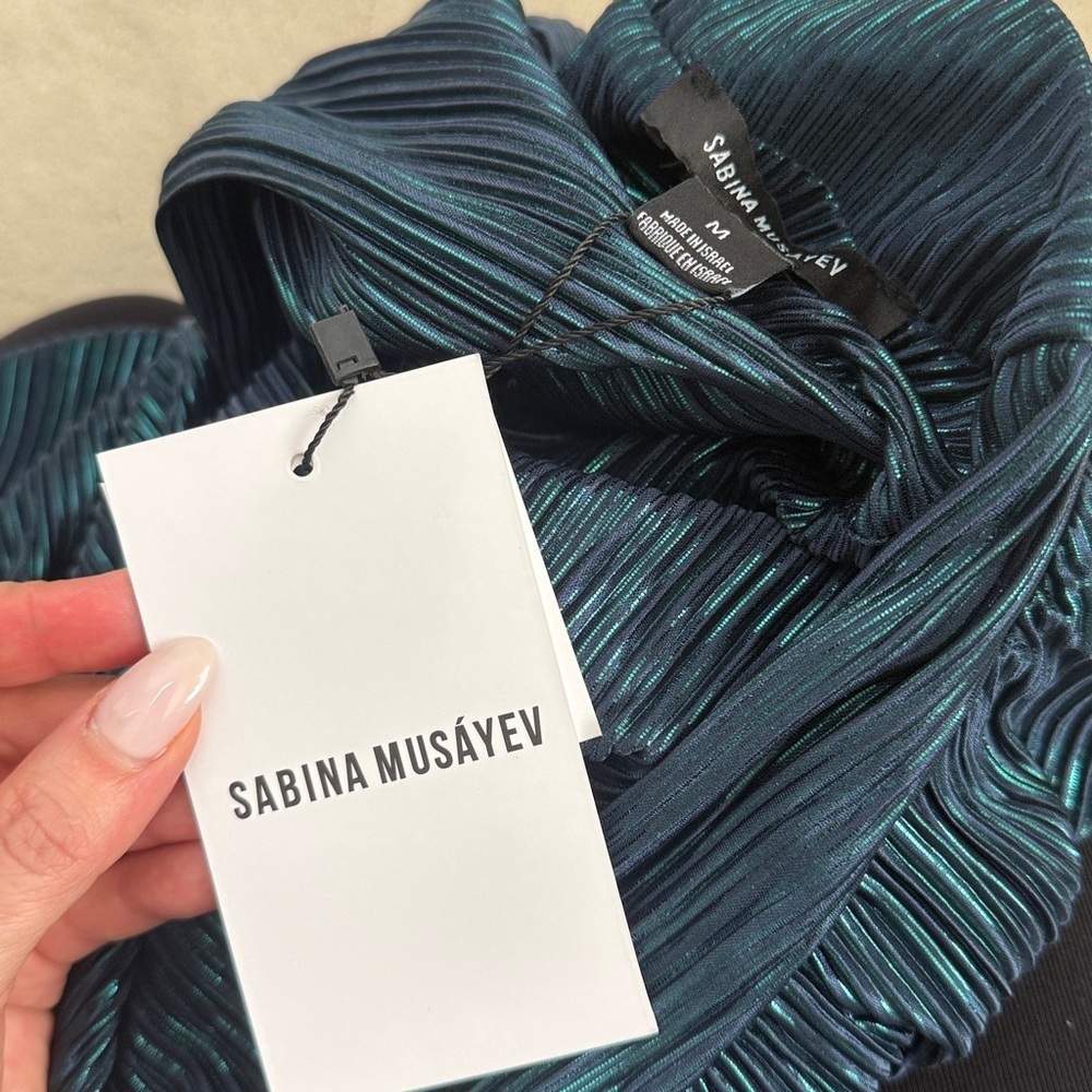 Sabina Musayev Spark Pleated Sleeveless Top in Dark Ocean Blue Size Medium NWT - Picture 10 of 13